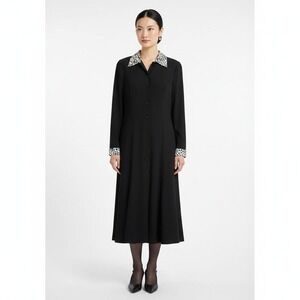 NWT Robbie Bee Button Down Midi Shirt Dress Sz 12 Black Sophisticated Old Money‎